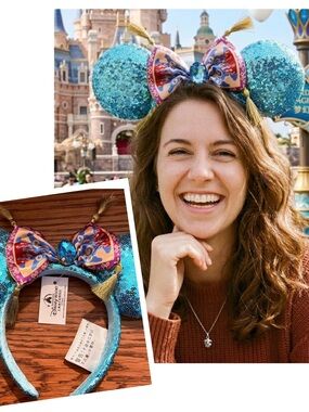 Aladdin jasmine Turquoise Sequin Disney Mickey Mouse Ear Headband with carpet